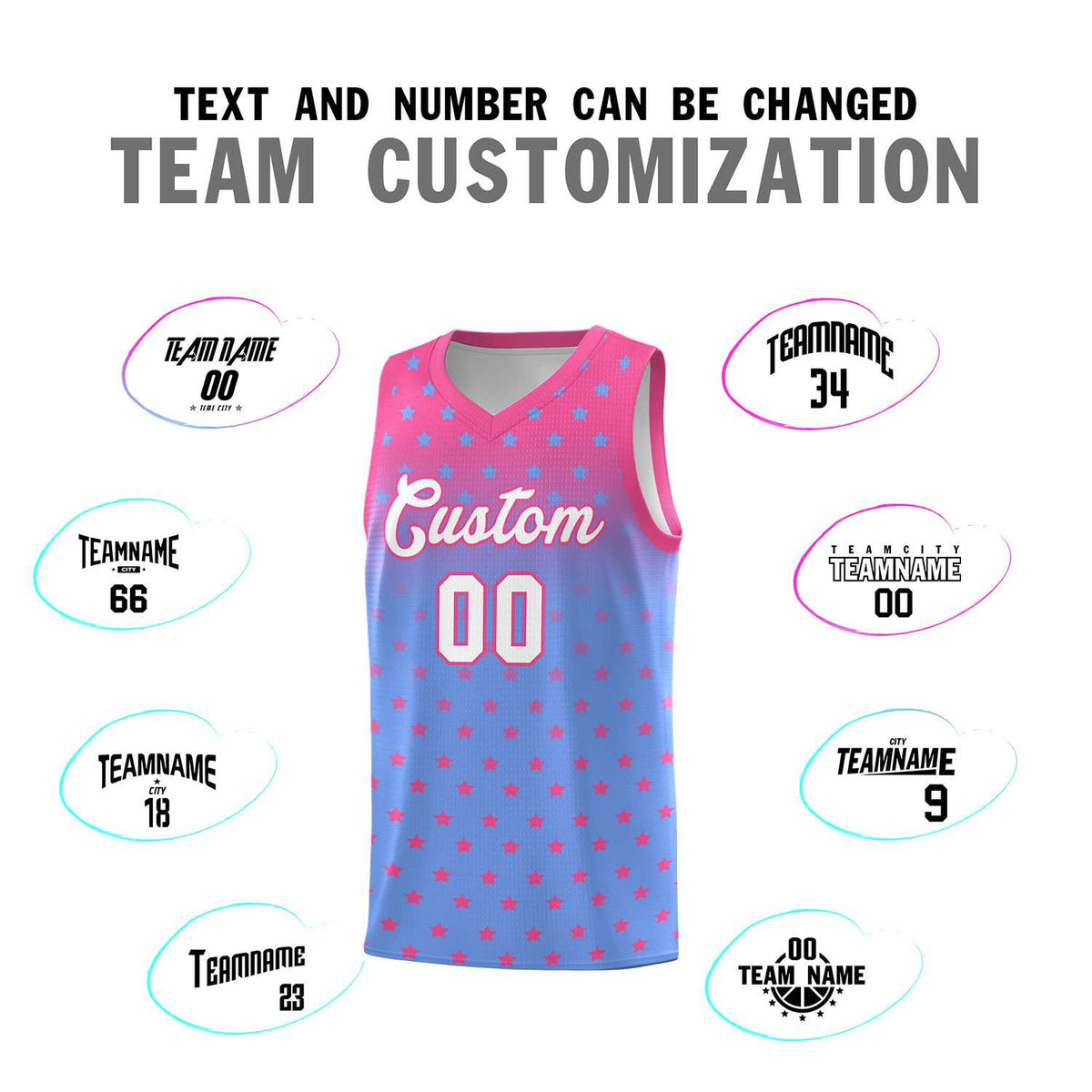 Custom Pink Light Blue Gradient Start Pattern Basketball Jersey Kits|KXKSHOP