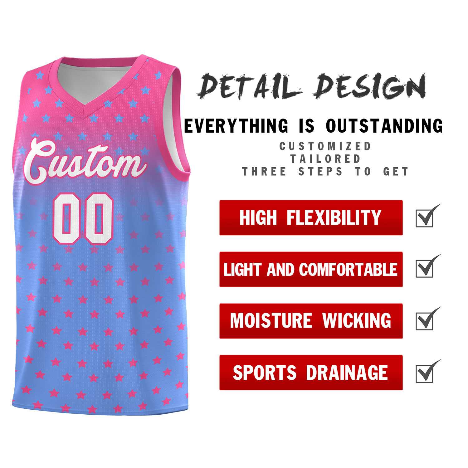 Custom Pink Light Blue Gradient Start Pattern Basketball Jersey Kits|KXKSHOP