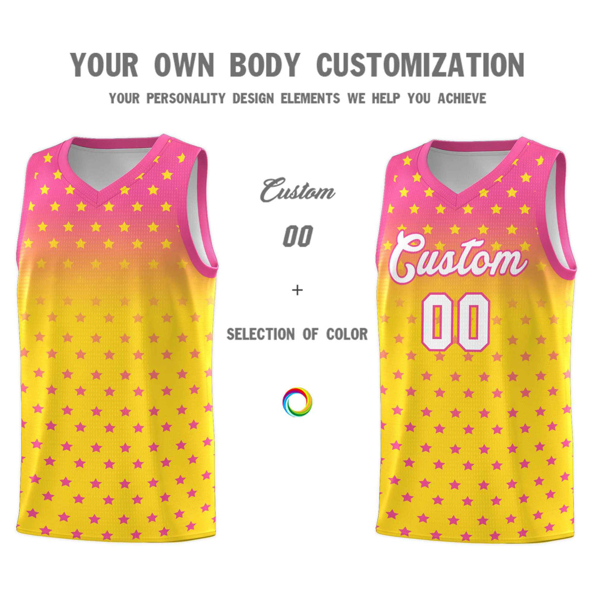 Custom Pink Gold Gradient Start Pattern Basketball Jersey Kits|KXKSHOP