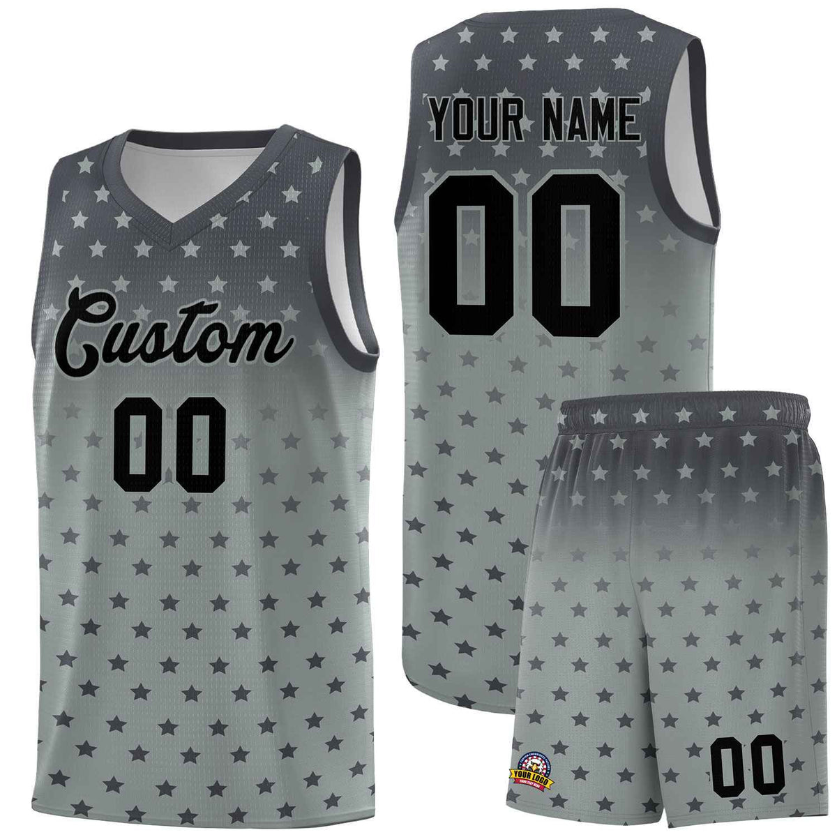 Custom Dark Gray Silver Gradient Start Pattern Basketball Jersey Kits|KXKSHOP