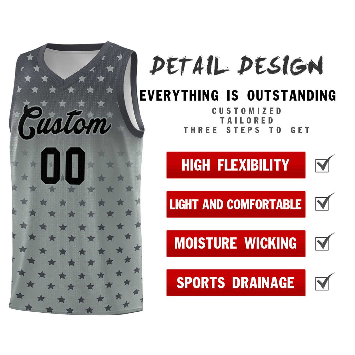 Custom Dark Gray Silver Gradient Start Pattern Basketball Jersey Kits|KXKSHOP