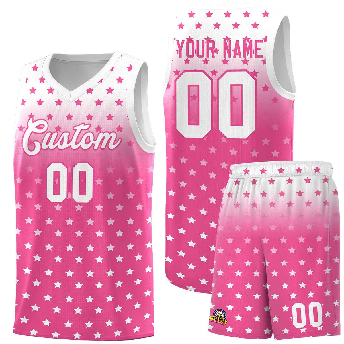 Custom White Pink Gradient Start Pattern Basketball Jersey Kits|KXKSHOP