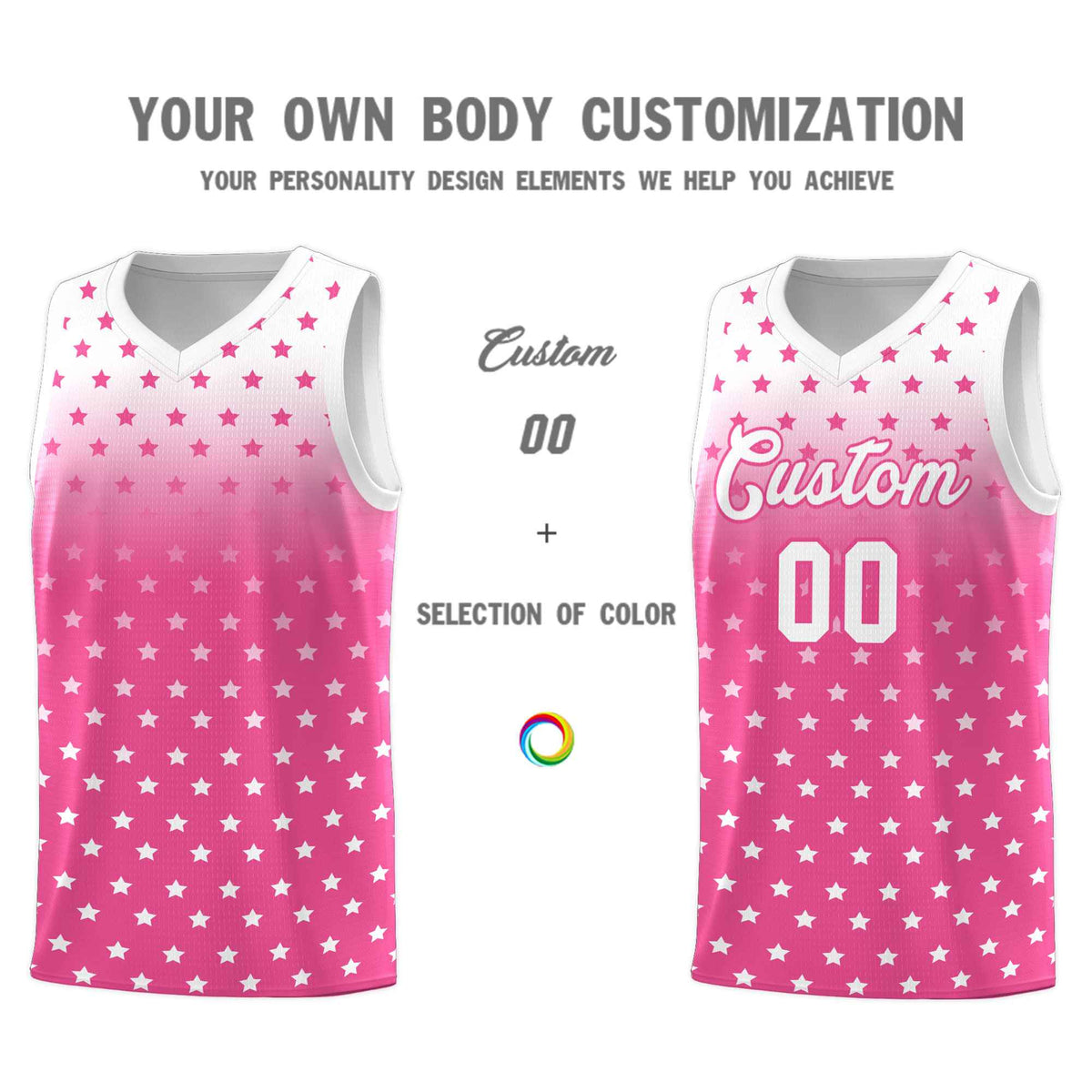 Custom White Pink Gradient Start Pattern Basketball Jersey Kits|KXKSHOP
