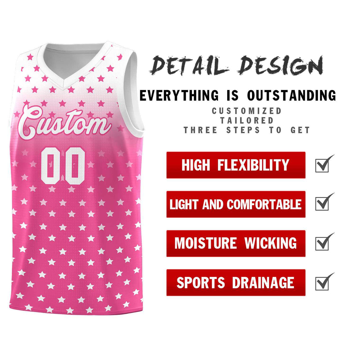 Custom White Pink Gradient Start Pattern Basketball Jersey Kits|KXKSHOP