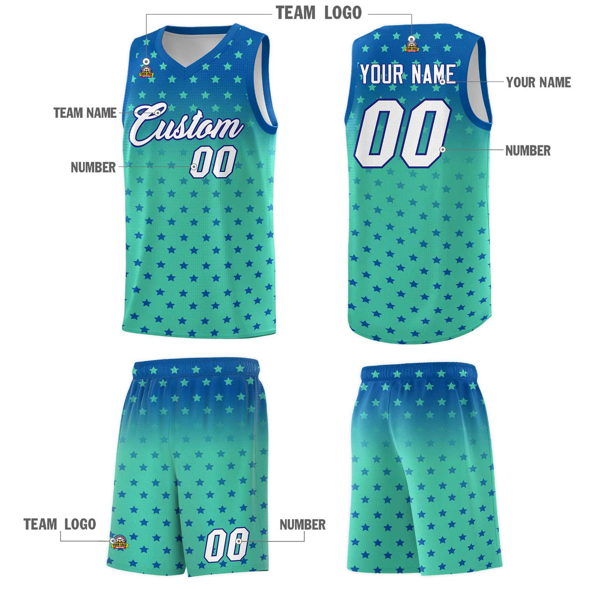 Custom Royal Bright Green Gradient Start Pattern Basketball Jersey Kits|KXKSHOP