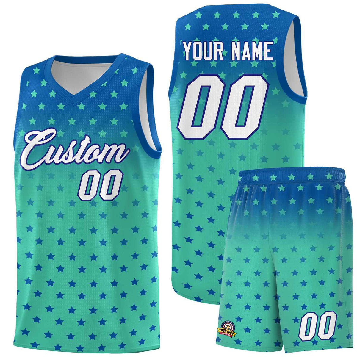 Custom Royal Bright Green Gradient Start Pattern Basketball Jersey Kits|KXKSHOP