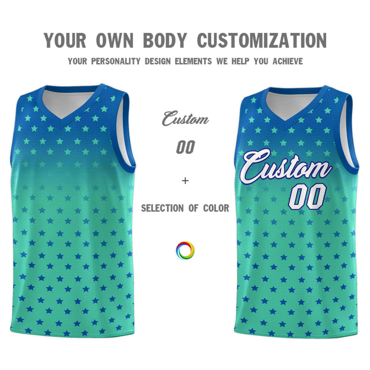 Custom Royal Bright Green Gradient Start Pattern Basketball Jersey Kits|KXKSHOP