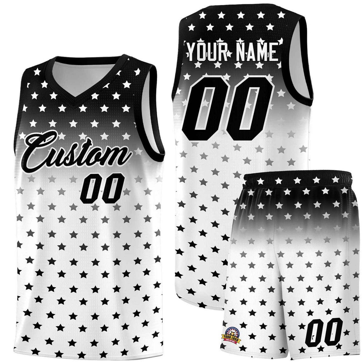 Custom Black White Gradient Start Pattern Basketball Jersey Kits|KXKSHOP