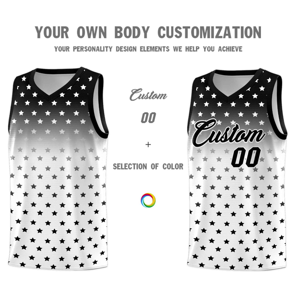 Custom Black White Gradient Start Pattern Basketball Jersey Kits|KXKSHOP