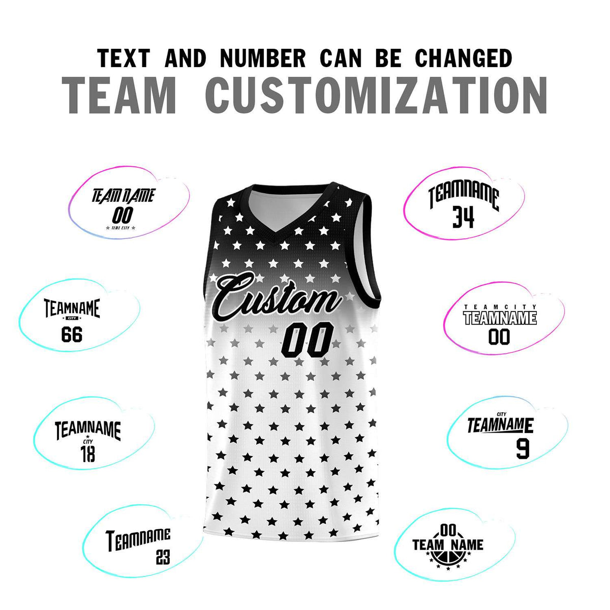 Custom Black White Gradient Start Pattern Basketball Jersey Kits|KXKSHOP