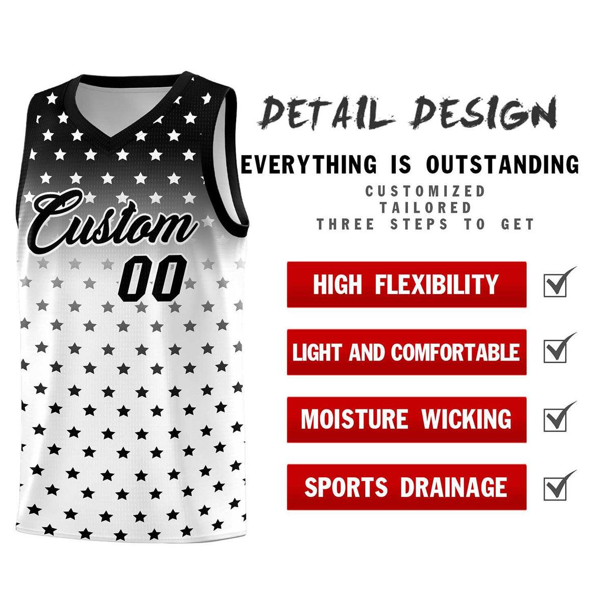 Custom Black White Gradient Start Pattern Basketball Jersey Kits|KXKSHOP