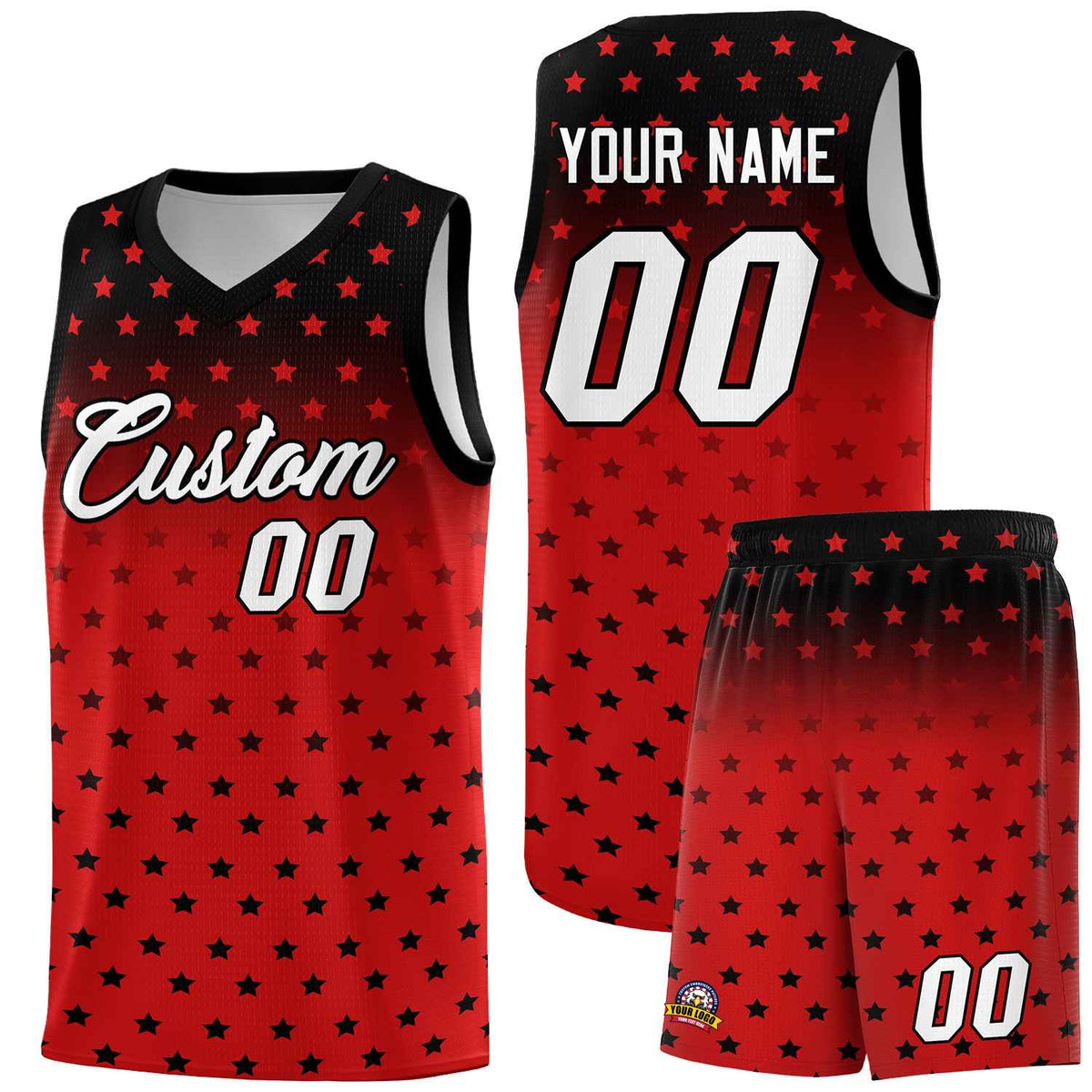 Custom Black Red Gradient Start Pattern Basketball Jersey Kits|KXKSHOP