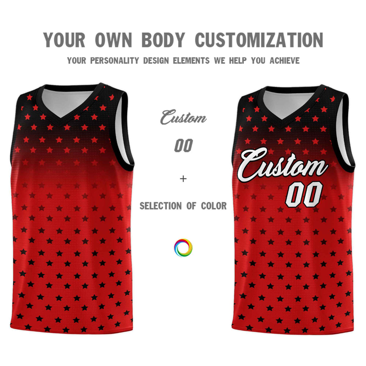 Custom Black Red Gradient Start Pattern Basketball Jersey Kits|KXKSHOP