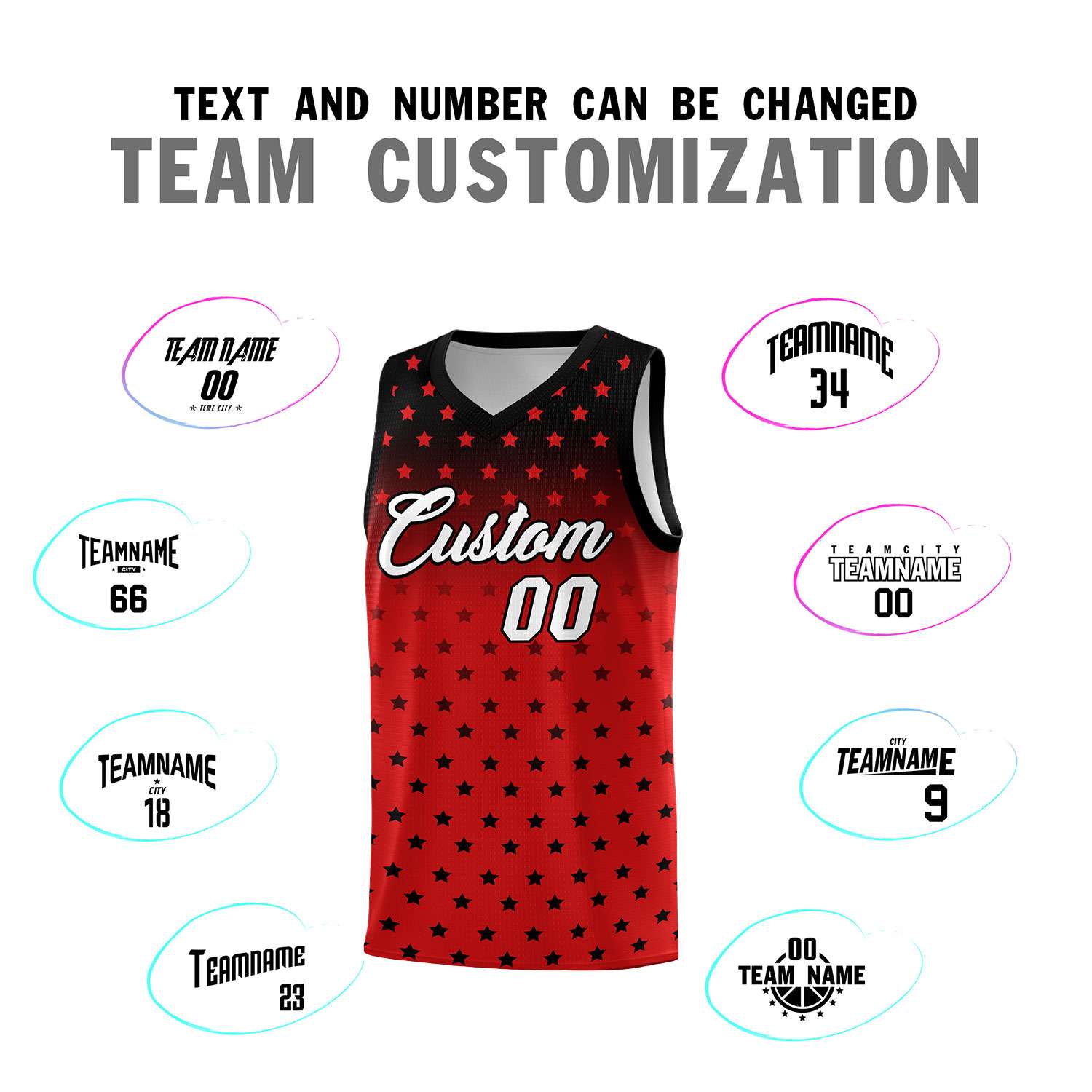 Custom Black Red Gradient Start Pattern Basketball Jersey Kits|KXKSHOP
