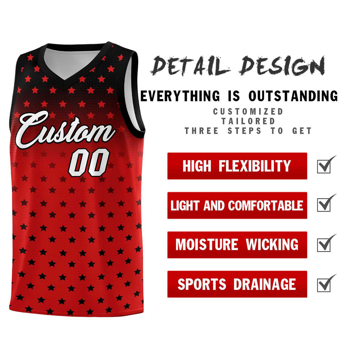 Custom Black Red Gradient Start Pattern Basketball Jersey Kits|KXKSHOP