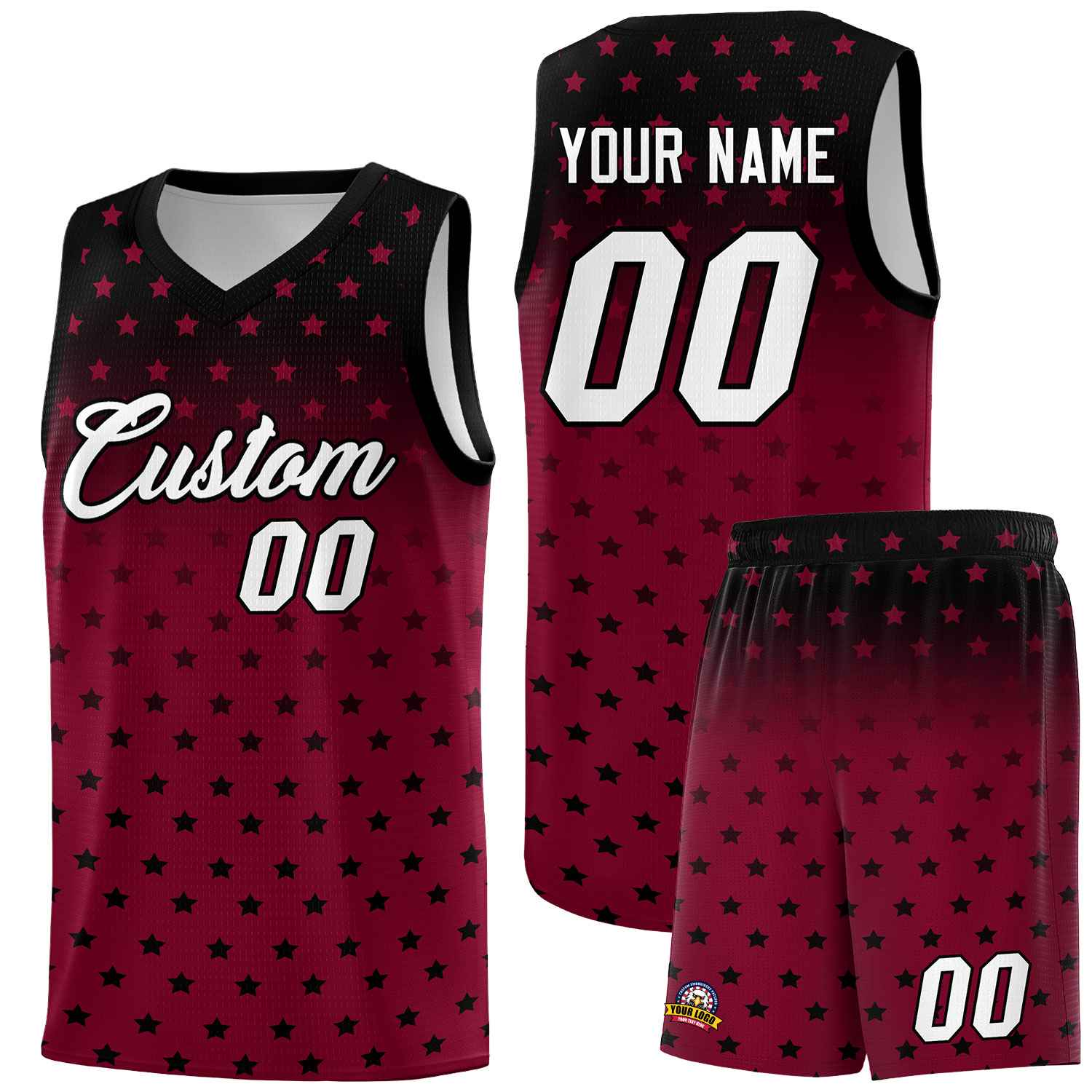 Custom Black Crimson Gradient Start Pattern Basketball Jersey Kits|KXKSHOP