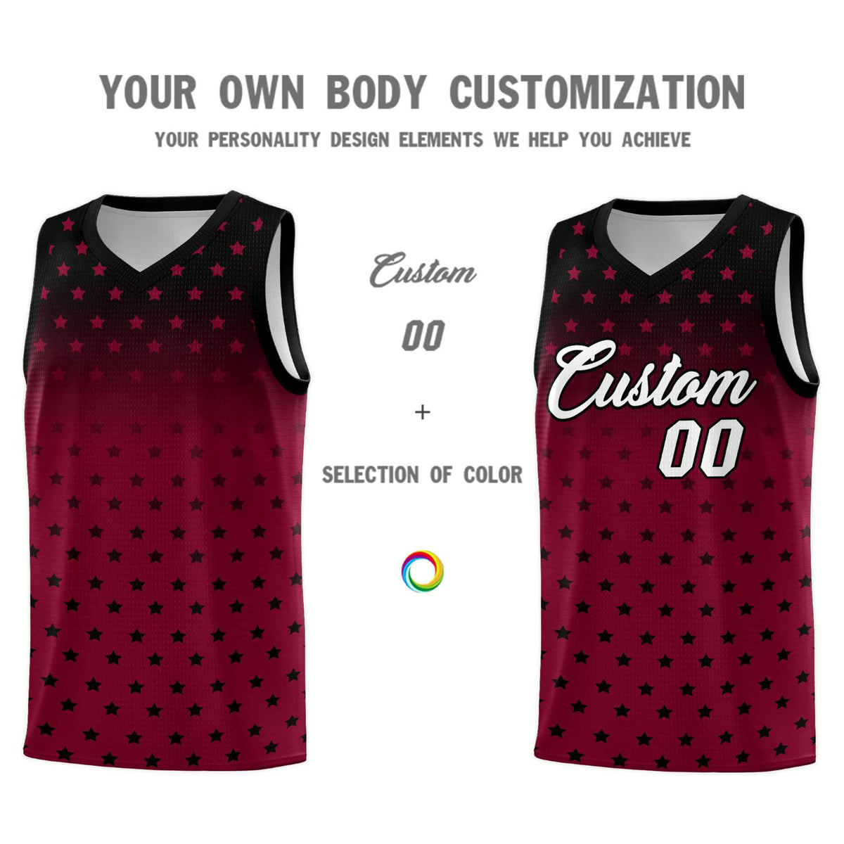 Custom Black Crimson Gradient Start Pattern Basketball Jersey Kits|KXKSHOP