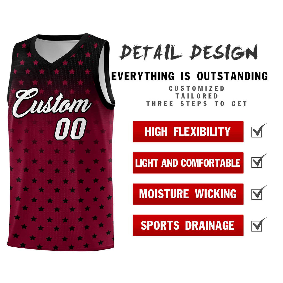 Custom Black Crimson Gradient Start Pattern Basketball Jersey Kits|KXKSHOP