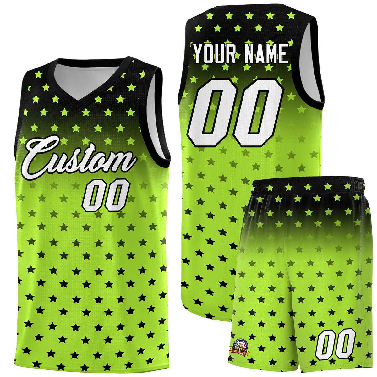 Custom Black Light Green Gradient Start Pattern Basketball Jersey Kits|KXKSHOP