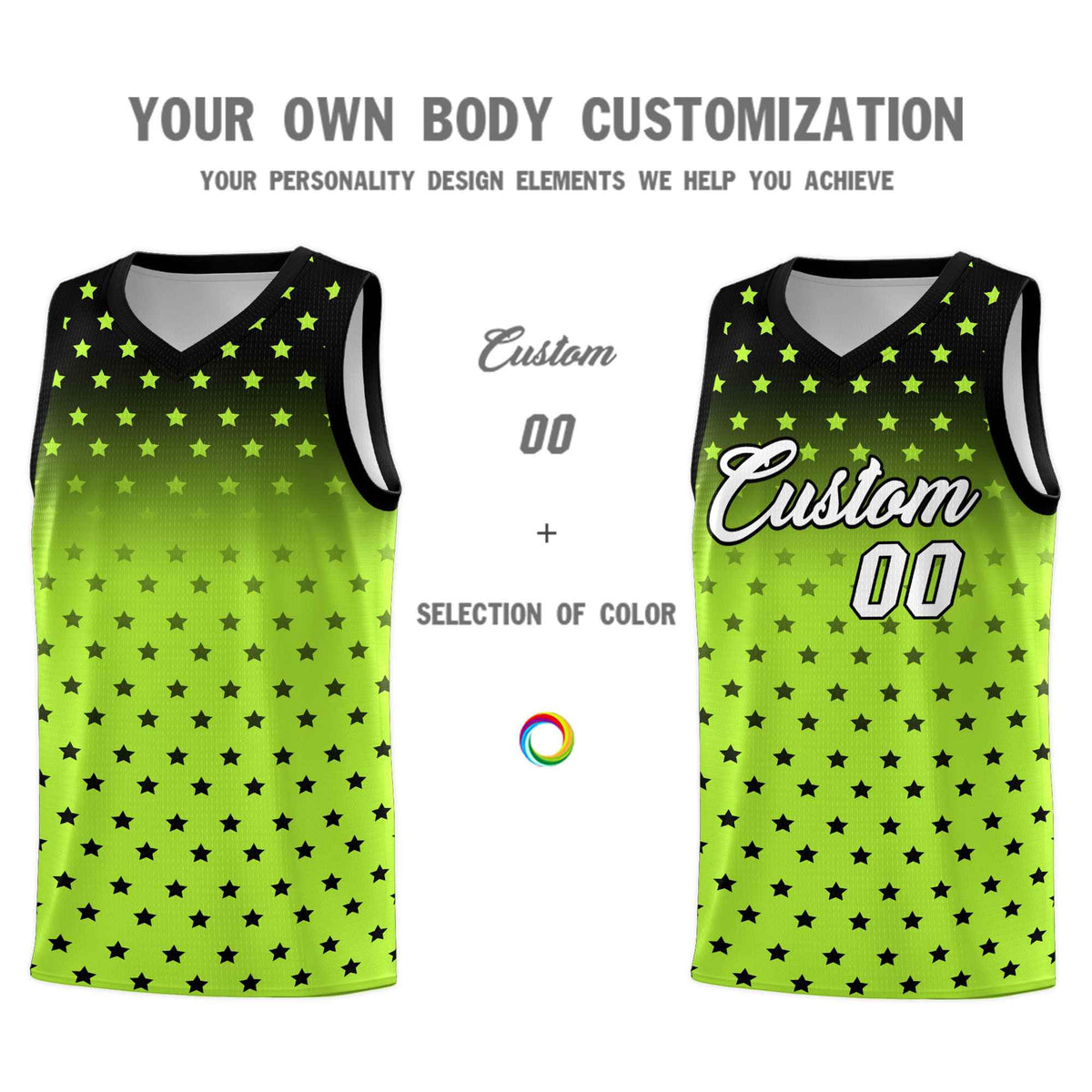 Custom Black Light Green Gradient Start Pattern Basketball Jersey Kits|KXKSHOP