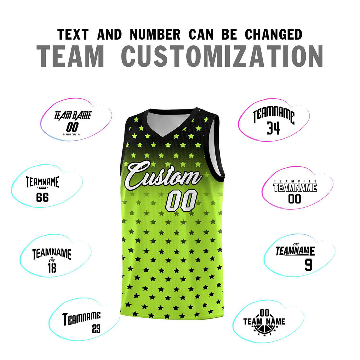 Custom Black Light Green Gradient Start Pattern Basketball Jersey Kits|KXKSHOP