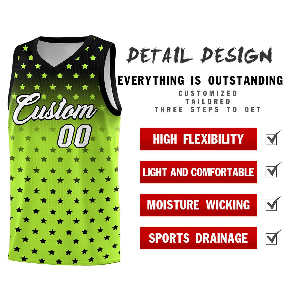 Custom Black Light Green Gradient Start Pattern Basketball Jersey Kits|KXKSHOP