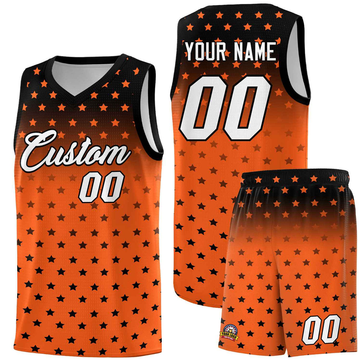 Custom Black Orange Gradient Start Pattern Basketball Jersey Kits|KXKSHOP