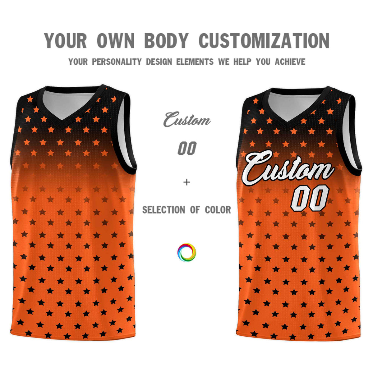 Custom Black Orange Gradient Start Pattern Basketball Jersey Kits|KXKSHOP