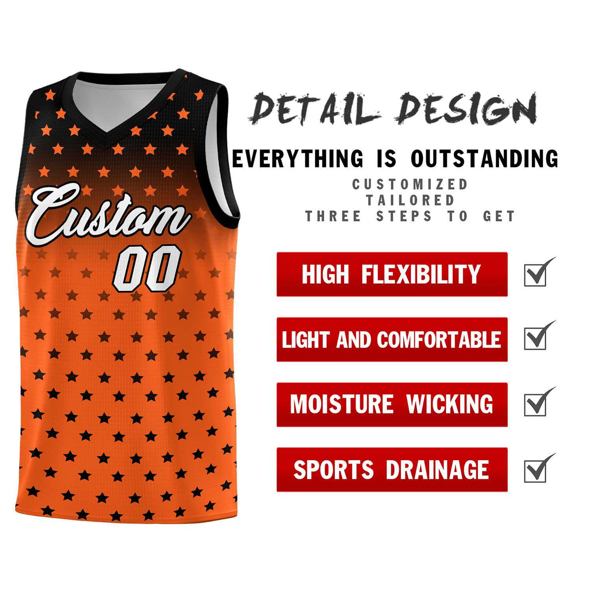 Custom Black Orange Gradient Start Pattern Basketball Jersey Kits|KXKSHOP