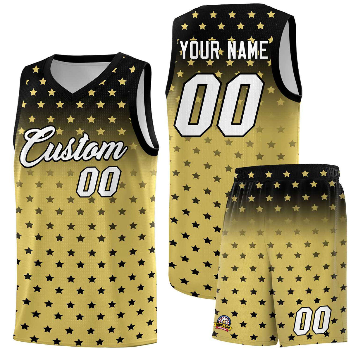 Custom Black Old Gold Gradient Start Pattern Basketball Jersey Kits|KXKSHOP