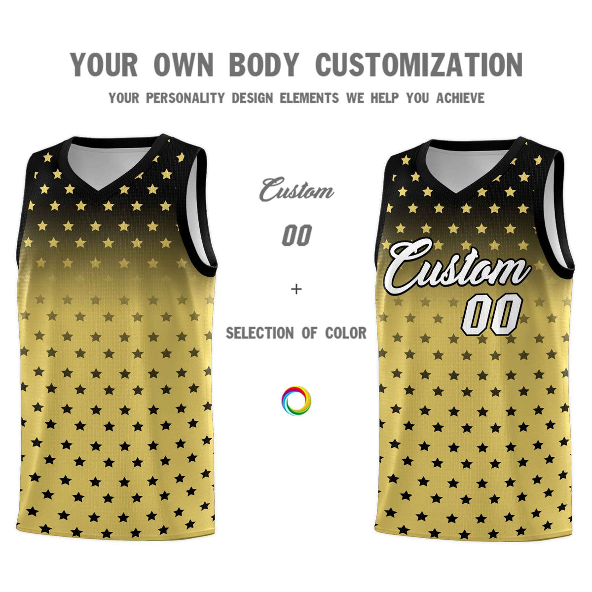 Custom Black Old Gold Gradient Start Pattern Basketball Jersey Kits|KXKSHOP