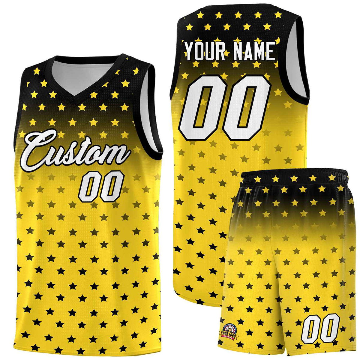 Custom Black Gold Gradient Start Pattern Basketball Jersey Kits|KXKSHOP