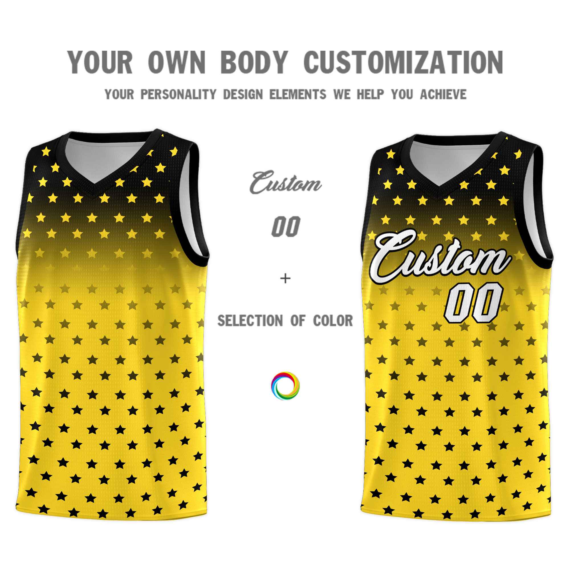 Custom Black Gold Gradient Start Pattern Basketball Jersey Kits|KXKSHOP