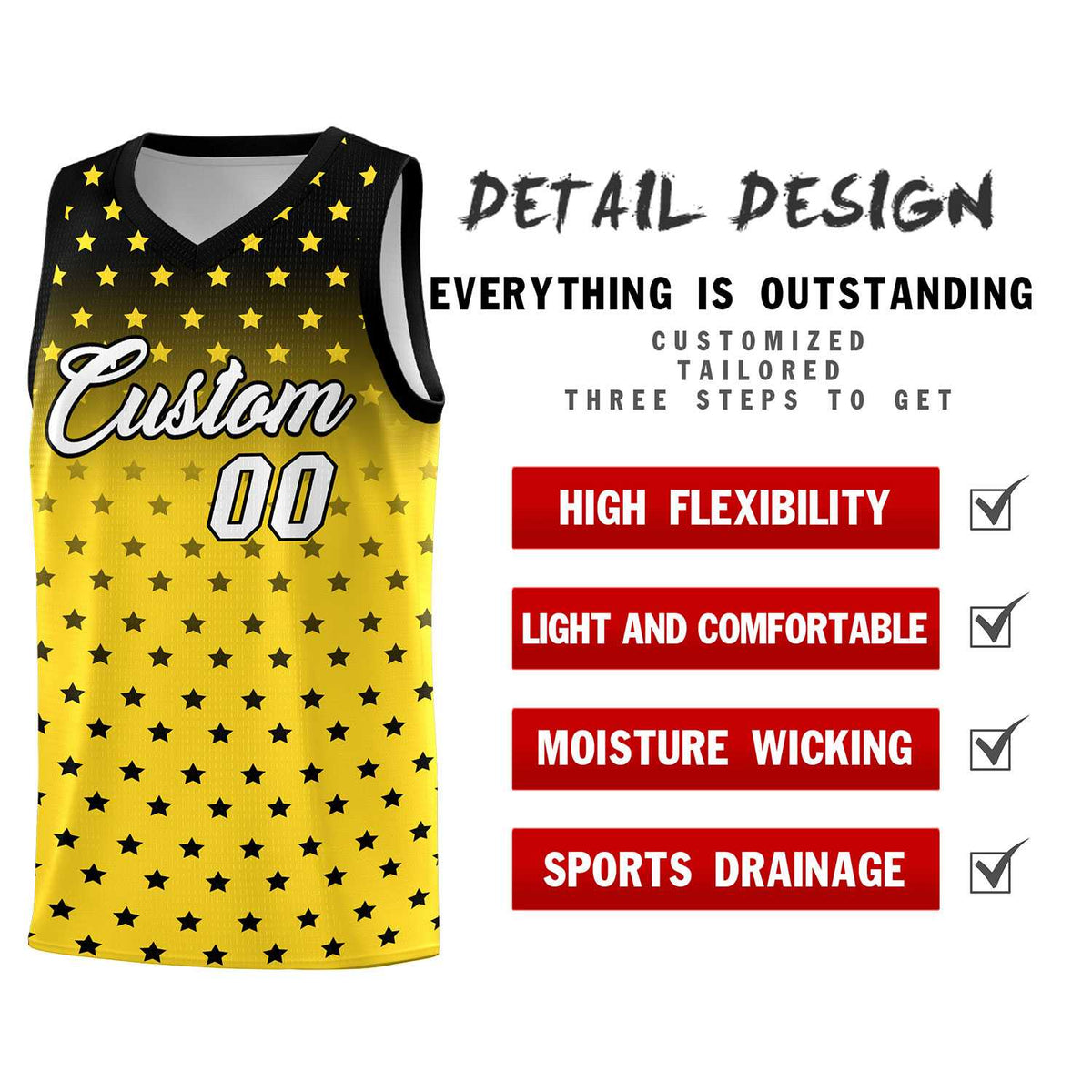 Custom Black Gold Gradient Start Pattern Basketball Jersey Kits|KXKSHOP