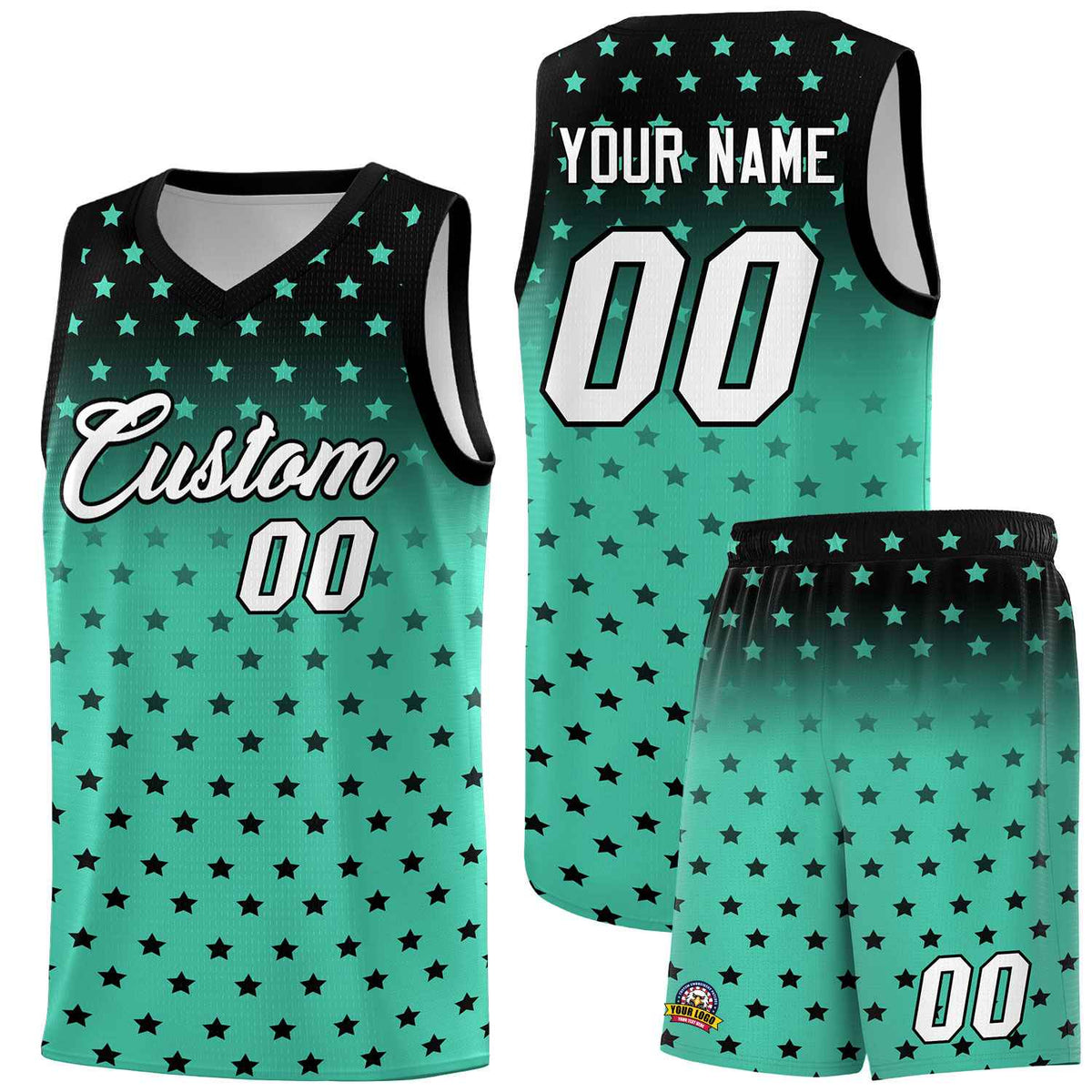 Custom Black Bright Green Gradient Start Pattern Basketball Jersey Kits|KXKSHOP