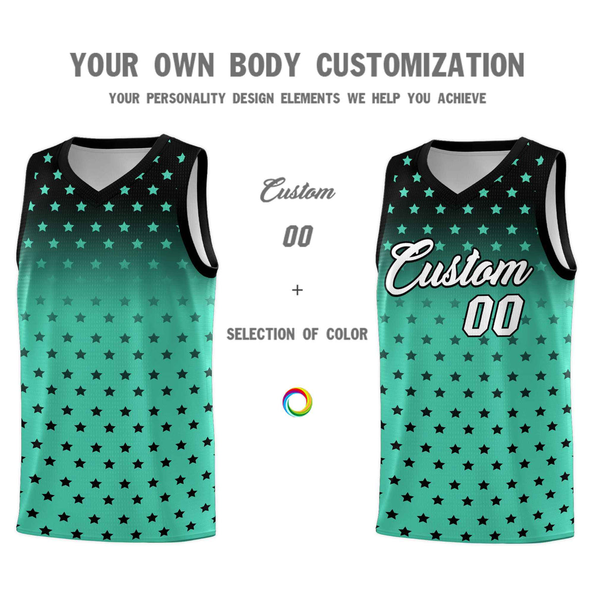 Custom Black Bright Green Gradient Start Pattern Basketball Jersey Kits|KXKSHOP