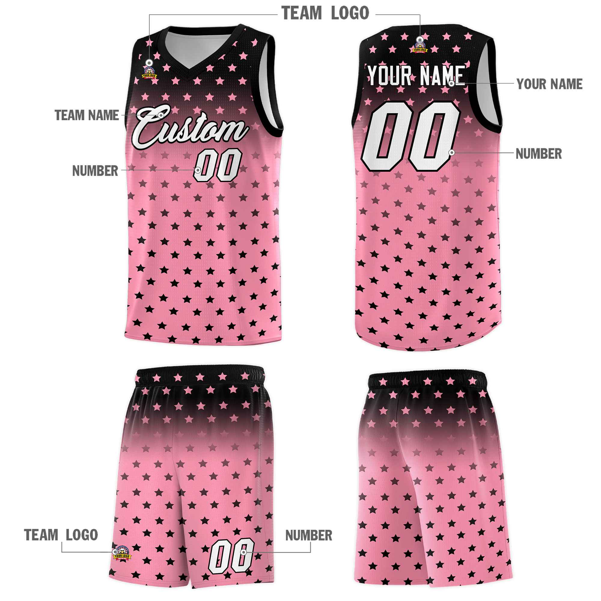 Custom Black Bright Green Gradient Start Pattern Basketball Jersey Kits|KXKSHOP