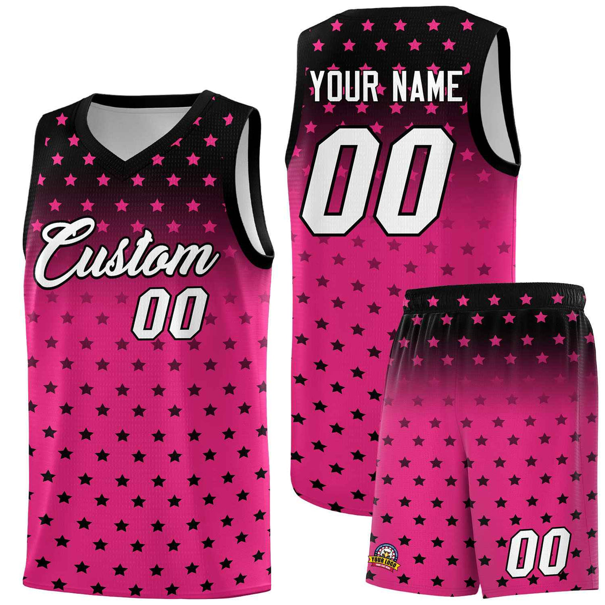 Custom Black Pink Gradient Start Pattern Basketball Jersey Kits|KXKSHOP