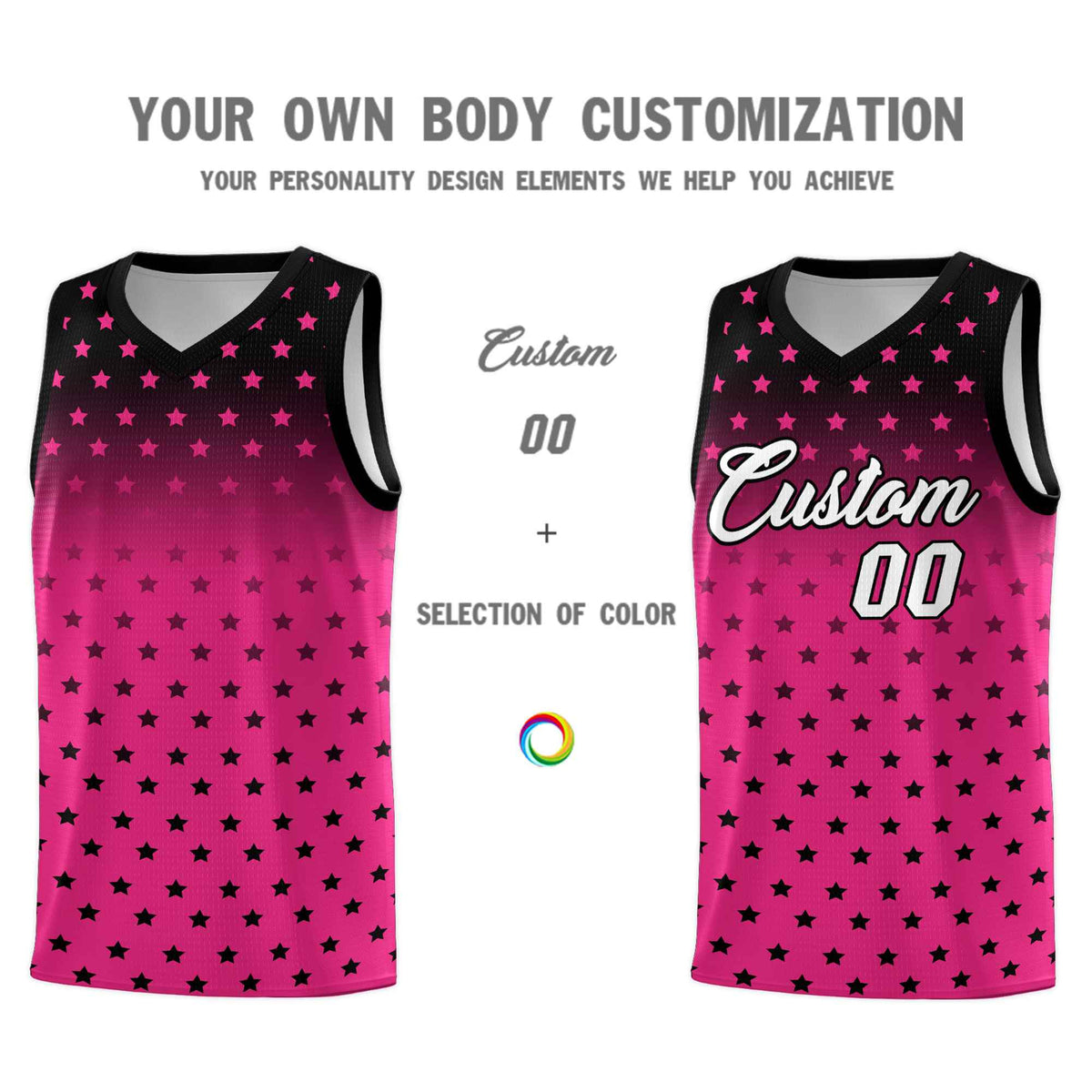 Custom Black Pink Gradient Start Pattern Basketball Jersey Kits|KXKSHOP