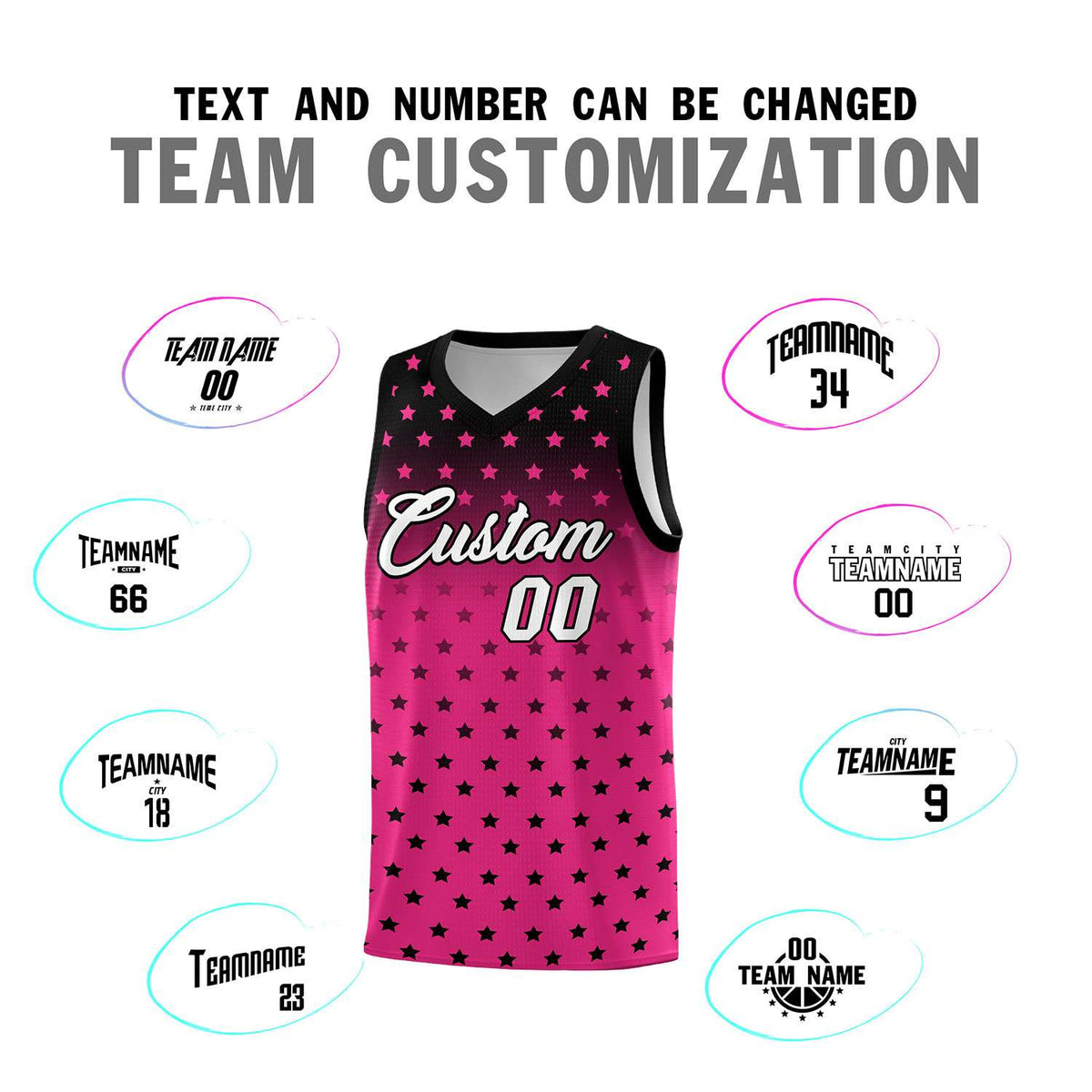 Custom Black Pink Gradient Start Pattern Basketball Jersey Kits|KXKSHOP