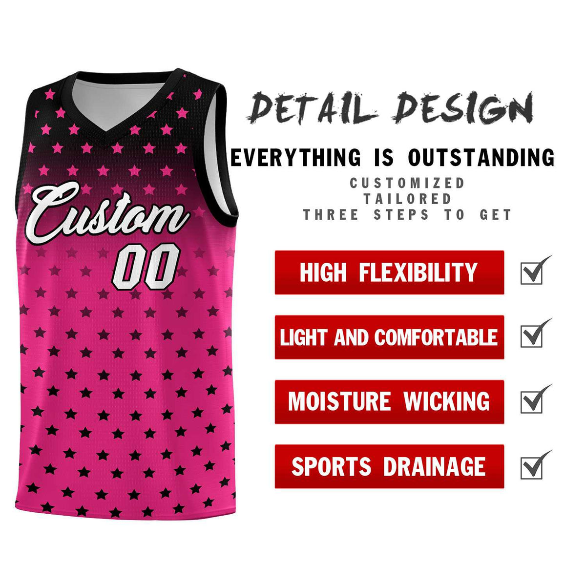 Custom Black Pink Gradient Start Pattern Basketball Jersey Kits|KXKSHOP