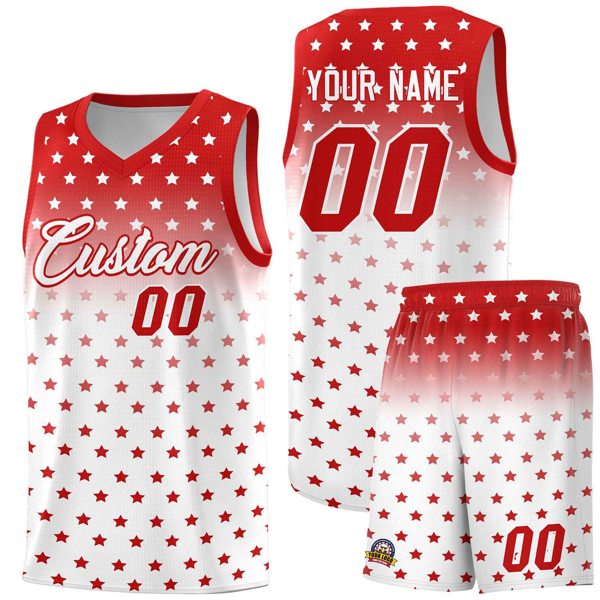 Custom Red White Gradient Start Pattern Basketball Jersey Kits|KXKSHOP