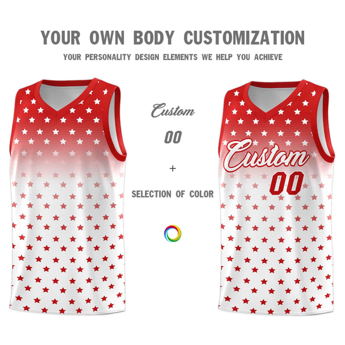 Custom Red White Gradient Start Pattern Basketball Jersey Kits|KXKSHOP