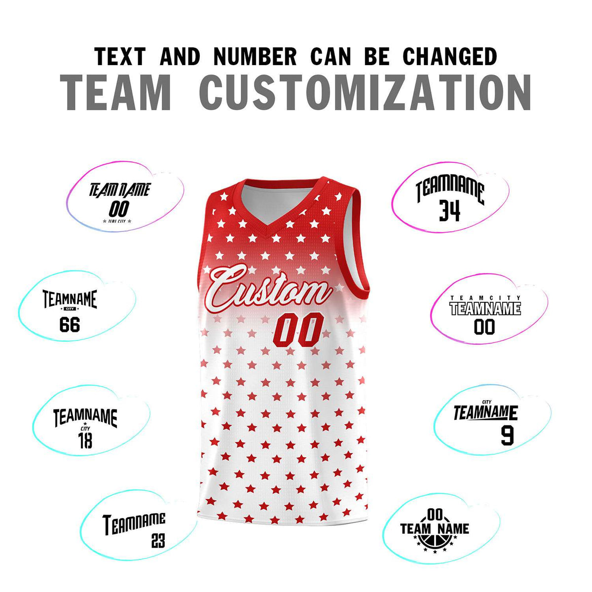 Custom Red White Gradient Start Pattern Basketball Jersey Kits|KXKSHOP