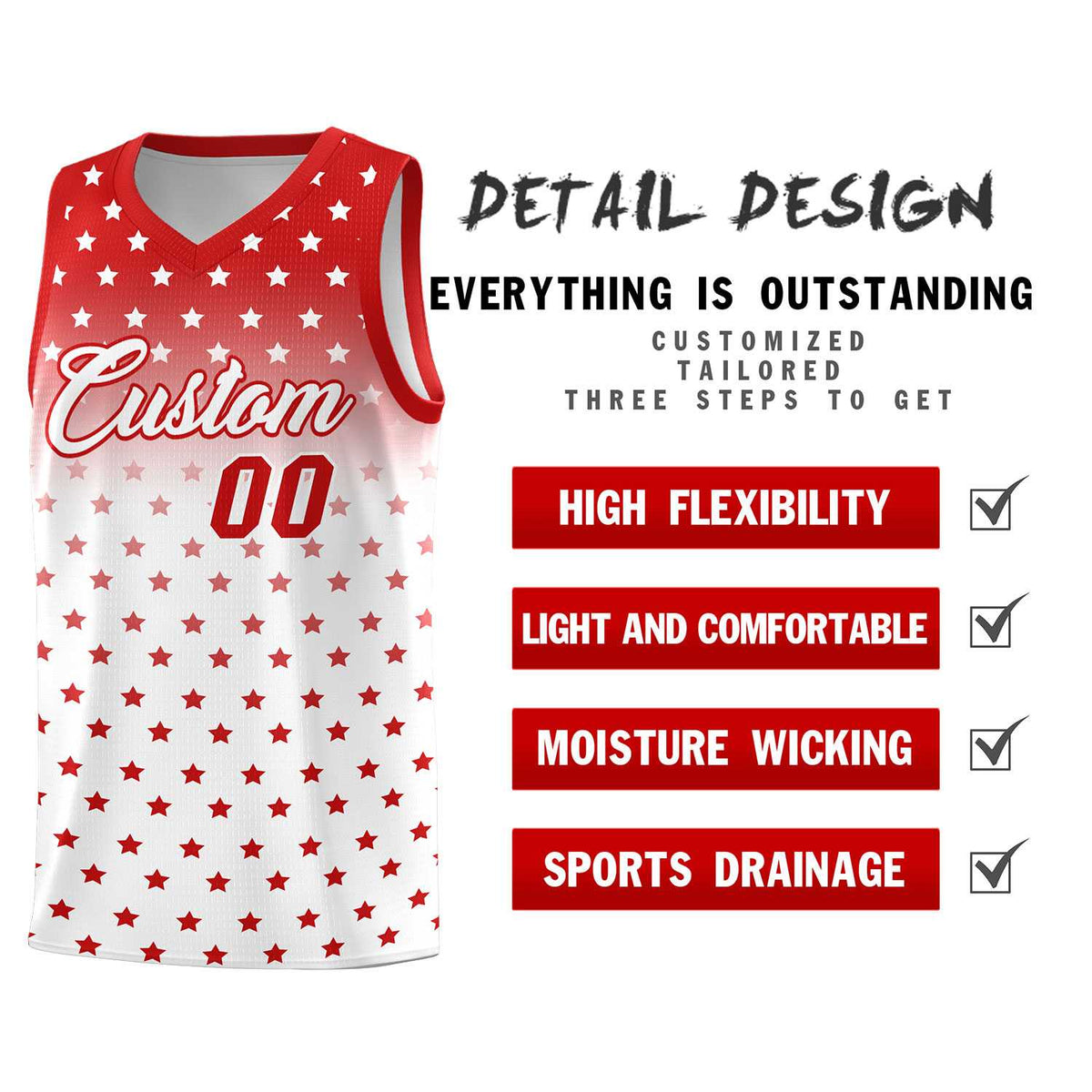Custom Red White Gradient Start Pattern Basketball Jersey Kits|KXKSHOP