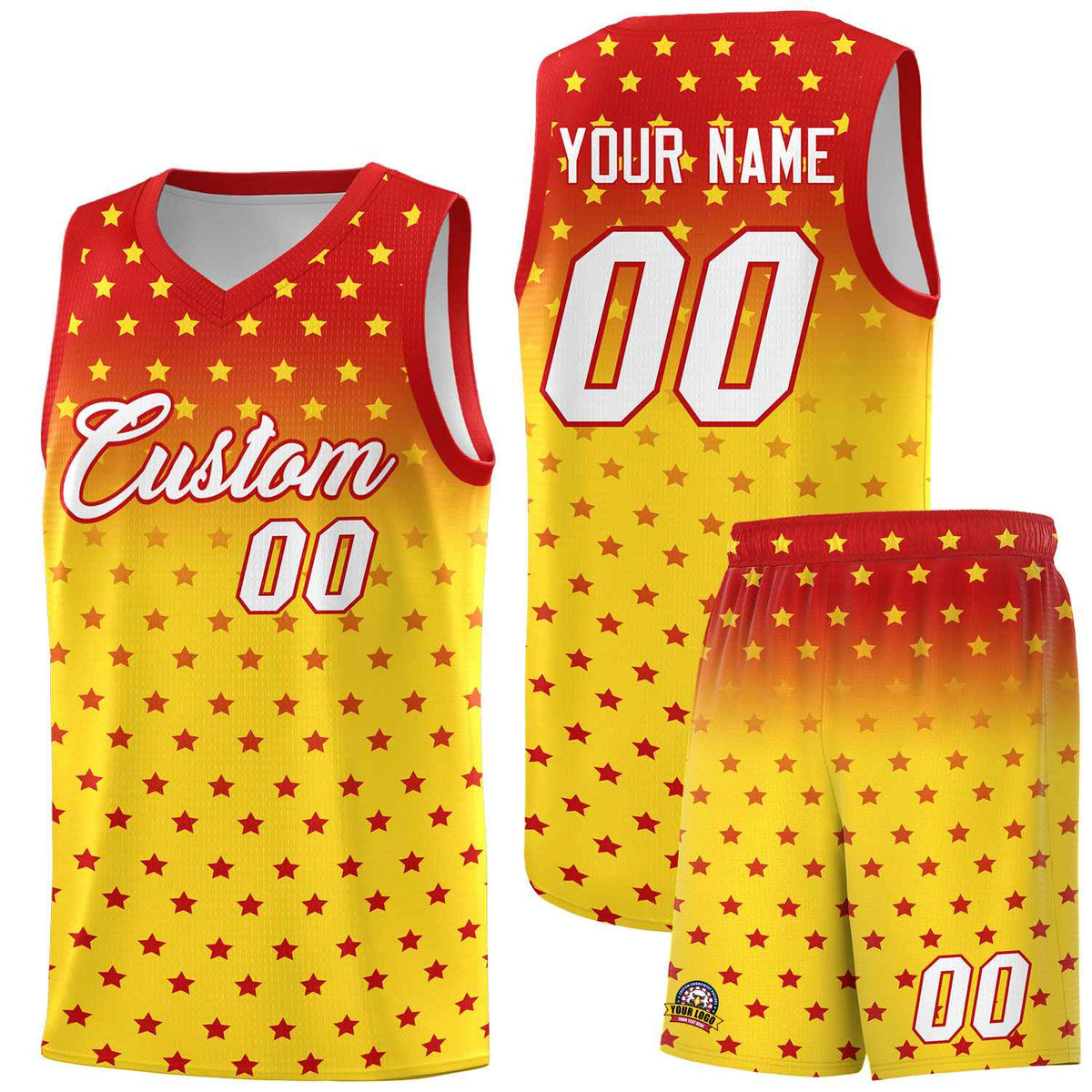 Custom Red Gold Gradient Start Pattern Basketball Jersey Kits|KXKSHOP