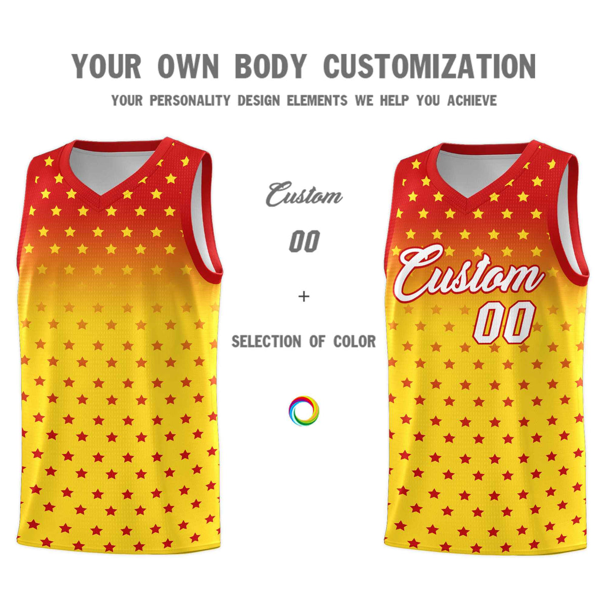 Custom Red Gold Gradient Start Pattern Basketball Jersey Kits|KXKSHOP