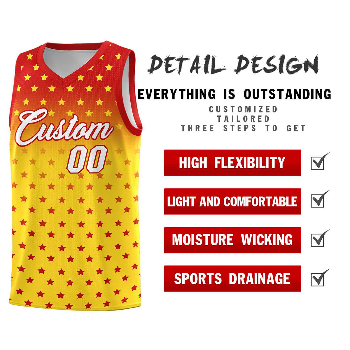 Custom Red Gold Gradient Start Pattern Basketball Jersey Kits|KXKSHOP