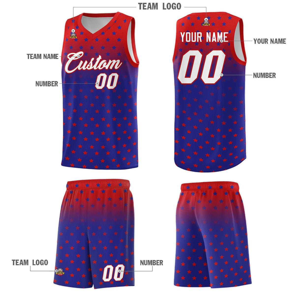 Custom Red Royal Gradient Start Pattern Basketball Jersey Kits|KXKSHOP