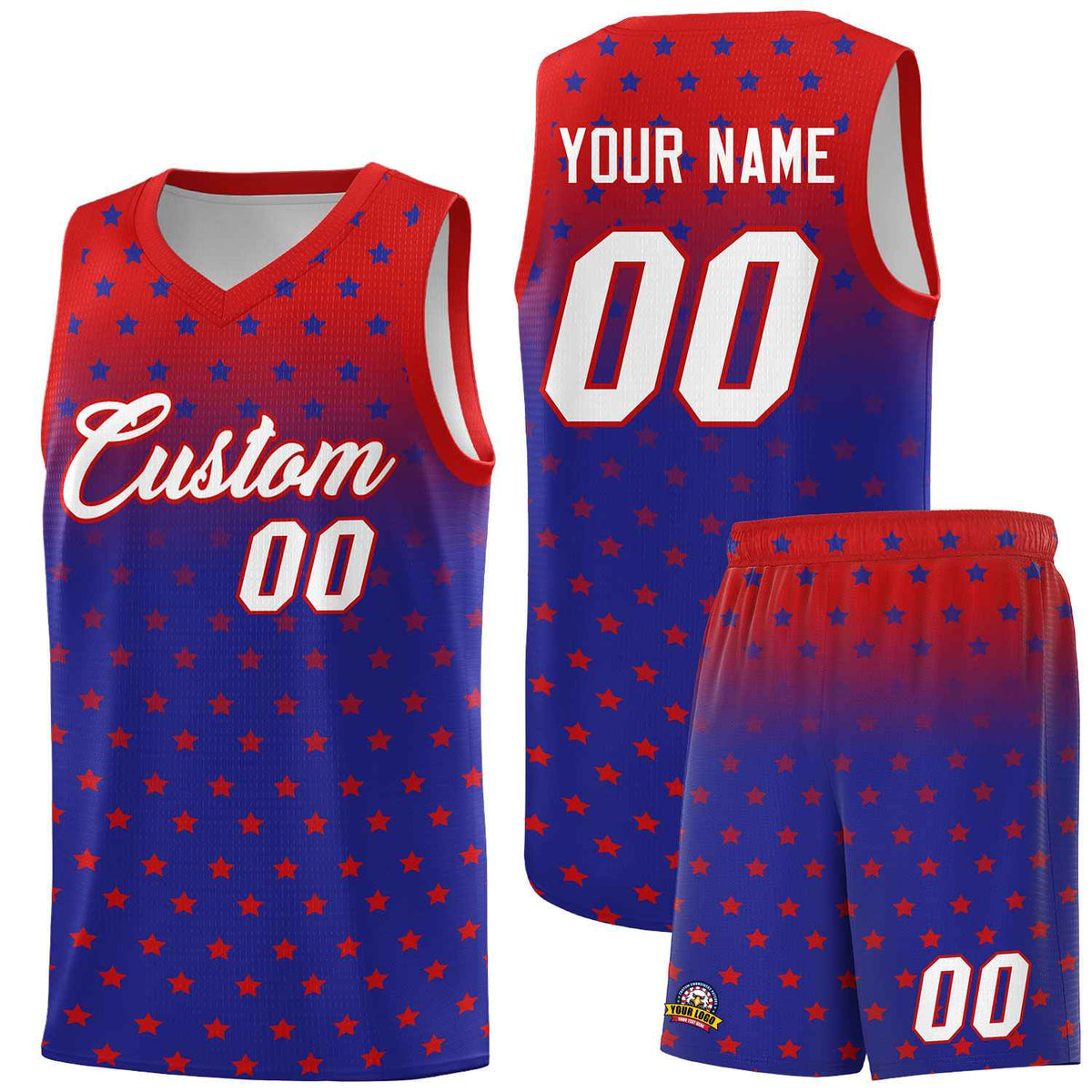 Custom Red Royal Gradient Start Pattern Basketball Jersey Kits|KXKSHOP